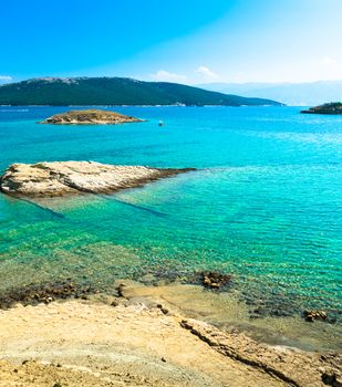 The pristine coastline and crystal clear water of the island of Rab, Croatia.