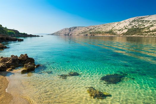 The pristine coastline and crystal clear water of the island of Rab, Croatia.