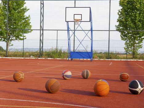 Basketball court and balls