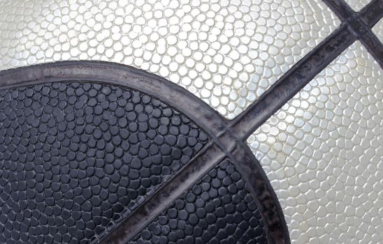 Close up shot of a basketball and seams and texture