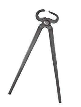 old vintage blacksmith pincers isolated over white background, clipping path