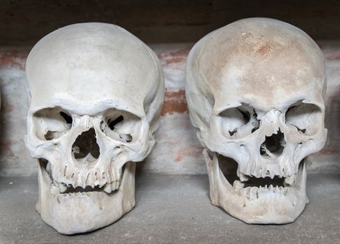 human skulls inside a Christian catacomb