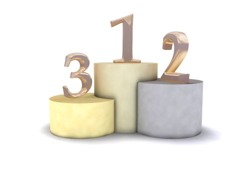 Winning 3D render podium with figures.  Isolated over white.