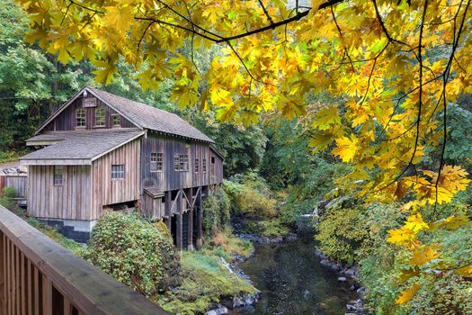 Cedar Creek Grist Mill with Giant Maple Tree Foliage during Fall Season