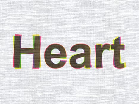 Healthcare concept: CMYK Heart on linen fabric texture background