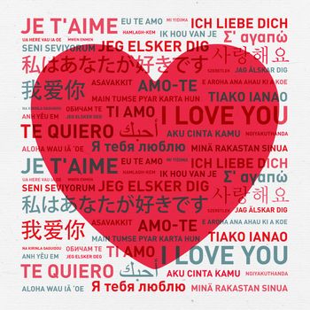 I love you message translated in different world languages - vintage card