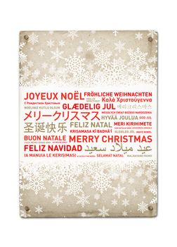 Merry christmas from the world. Different languages celebration vintage poster