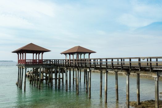 wooden walkway in sea with view point, North Sulawesi, Manado, Indonesia