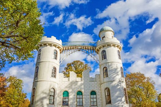Berlin, Germany - October 27, 2013: Castle at Peacock Island "Schloss auf der Pfaueninsel" in lake Wannsee. A nearby recreational area of Berlin.