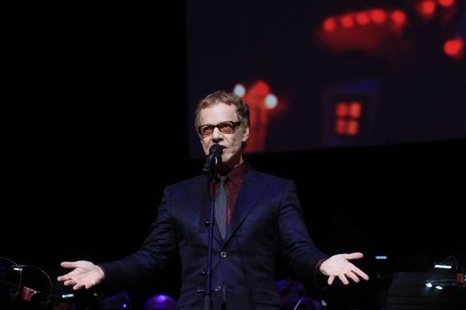 FRANCE, Paris: American composer Danny Elfman performs on the stage of the Grand Rex, in Paris, during the show Danny Elfman's music from the films of Tim Burton, on October 10, 2015.
