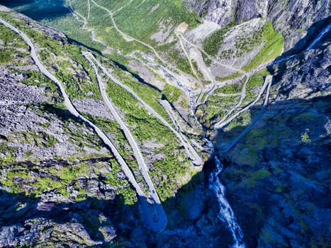 Aerial view of Trollstigen, famous serpentine mountain road in Norway