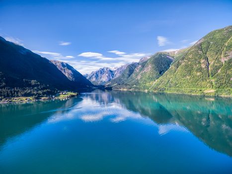 Scenic aerial view of Sognefjorden, one of the most beautiful fjords in Norway