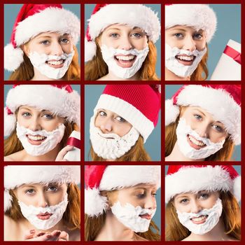 Composite image of festive redhead in foam beard