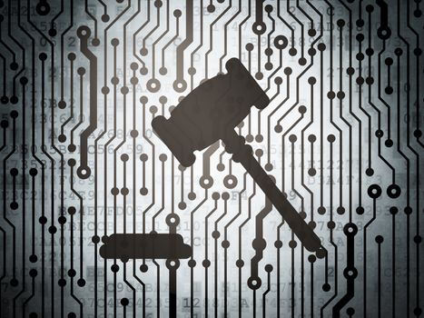 Law concept: circuit board with  Gavel icon, 3d render