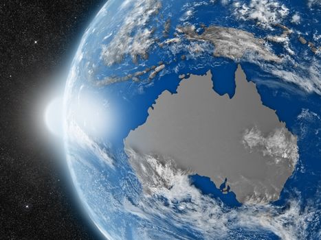 Concept of planet Earth as seen from space but with political borders aimed at Australian continent