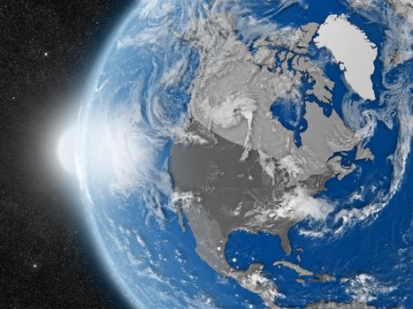 Concept of planet Earth as seen from space but with political borders aimed at north american continent