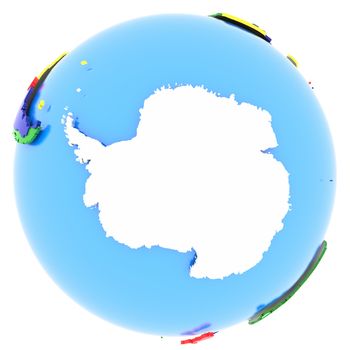 Antarctic on the globe in white, isolated on white background.