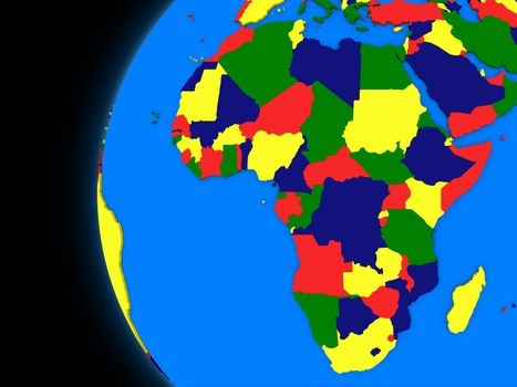 Illustration of African continent on political globe with black background