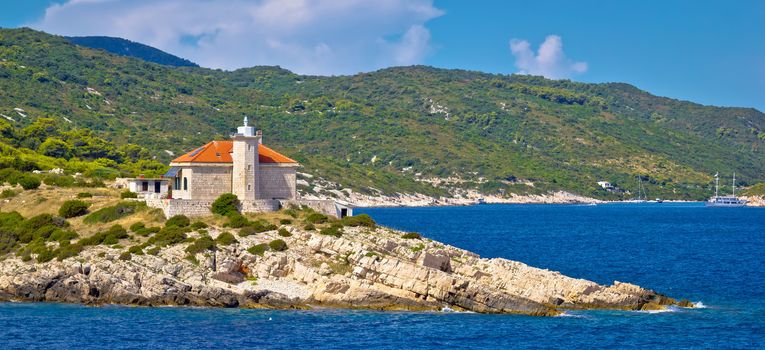 Island of Vis lighthouse panoramic view, Dalmatia, Croatia