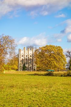 Berlin, Germany - October 27, 2013: Old ruin at Peacock Island / lake Wannsee. A nearby recreational area of Berlin.