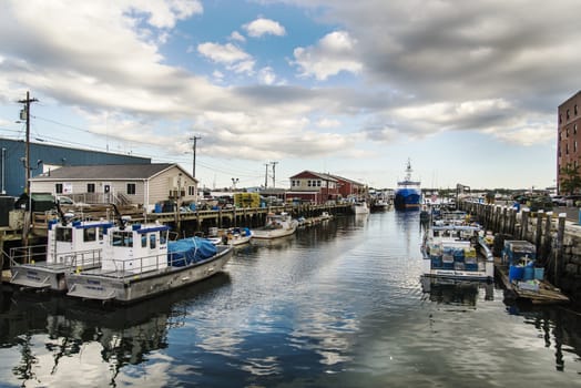 old docks and boats in Portland, Maine, USA