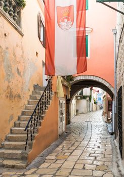 RAB, CROATIA - CIRCA AUGUST 2015: View of the town of Rab, Croatian tourist resort on the homonymous island.