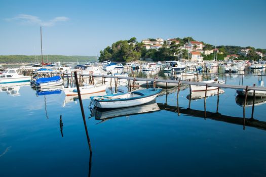 RAB, CROATIA - CIRCA AUGUST 2015: View of the marina located near the hamlet called Palit.