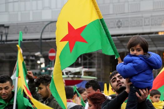 ITALY, Turin: Thousands rally at the Piazza Carlo Felice in Turin, Italy on October 13, 2015 to show solidarity with the people of Turkey, after the weekend's bombings in Ankara that left at least 97 dead. Demonstrators protest against the Turkish government, blaming the administration for the attack. Some Kurdish and leftist activists have asserted that these bombings were perpetrated in part by Turkey's governing AKP administration, intended as a blow to the pro-Kurdish HDP opposition ahead of the snap parliamentary elections in November. 