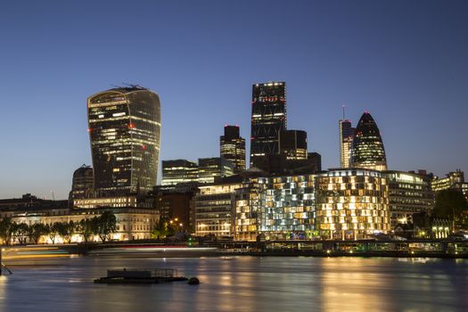 City of London skyline at dusk, UK