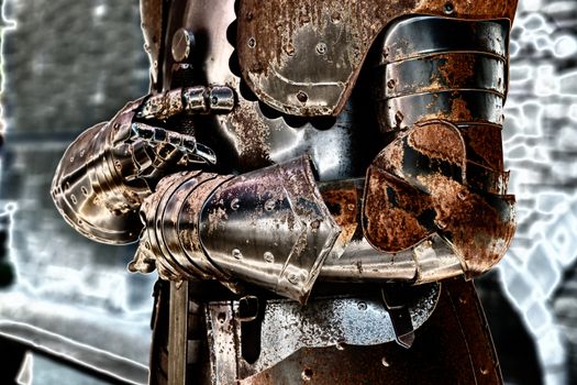 Detail of an old rusty medieval armor.