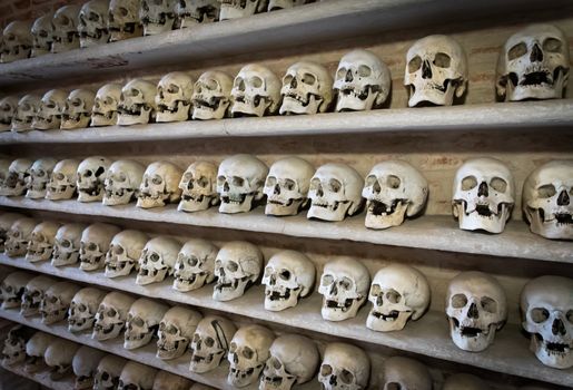 human skulls inside a Christian catacomb