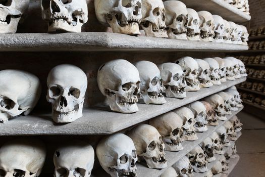 Human skulls found  inside a Christian catacomb.