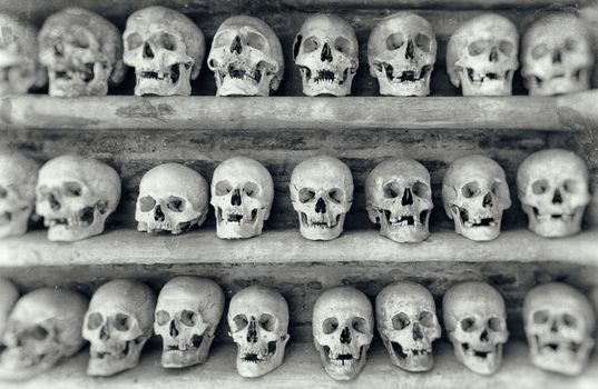 Human skulls found  inside a Christian catacomb.