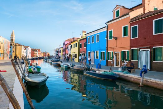 BURANO, ITALY CIRCA SEPTEMBER 2015: Burano is an island in the Venice lagoon known for its typical brightly colored houses and the centuries-old craftsmanship needle lace of Burano.