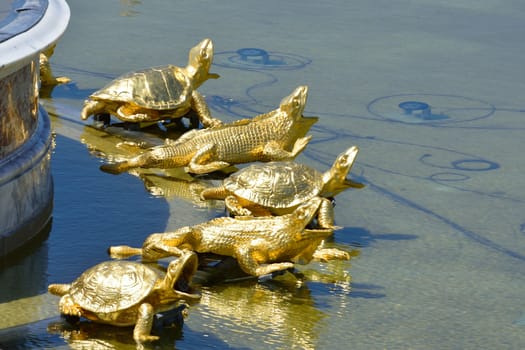 Golden Turtles in grand ornamental fountain