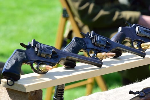 Revolver guns  on table