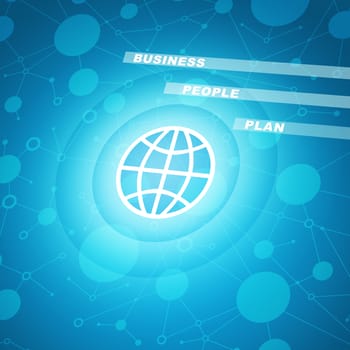 Globe icon with business words on abstract blue background