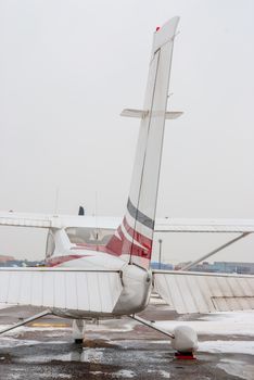 private plane at the airport is photographed close-up rear