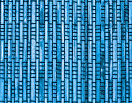 Background of Blue Bamboo Straw Mat with Black Threads closeup