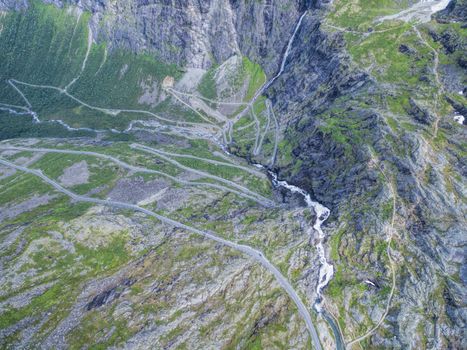 Serpentine mountain road of Trollstigen in Norway, popular tourist attraction