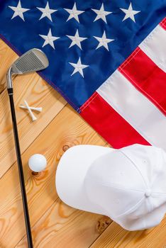 American flag and a set of golf view from above