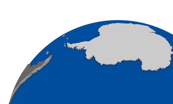 Political map of Antarctica on globe