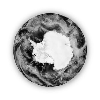 Antarctica on dark planet Earth isolated on white background. Highly detailed planet surface. Elements of this image furnished by NASA.