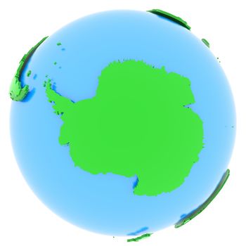 Antarctic, political map of the world in different shades of green.