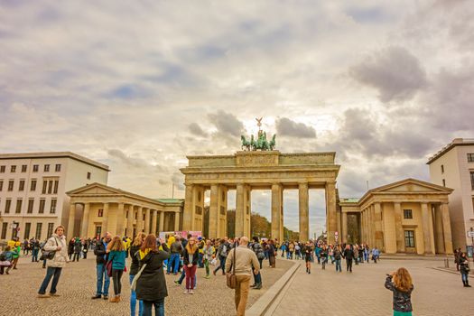 Berlin, Germany - October 28, 2013:Brandenburger Tor (Brandenburg Gate) of Berlin.The triumphal arch is one of the best-known landmarks of Germany.