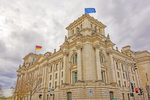 Berlin, Germany - October 28, 2013: German Reichstag building - street view.