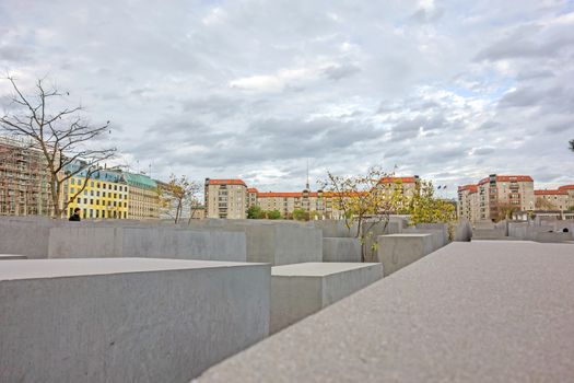 Berlin, Germany - October 28, 2013: Holocaust Memorial in the center of Berlin. It remembers the Jewish victims of the Holocaust.