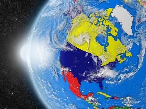 Concept of planet Earth as seen from space but with political borders aimed at north american continent