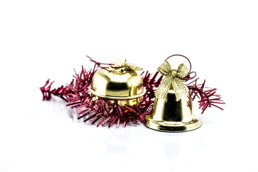 Bell and Christmas Garland isolated on white background, christmas object