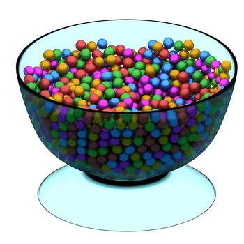 glass bowl with different colored spheres